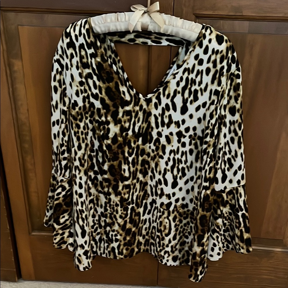 Leopard print bell sleeve blouse